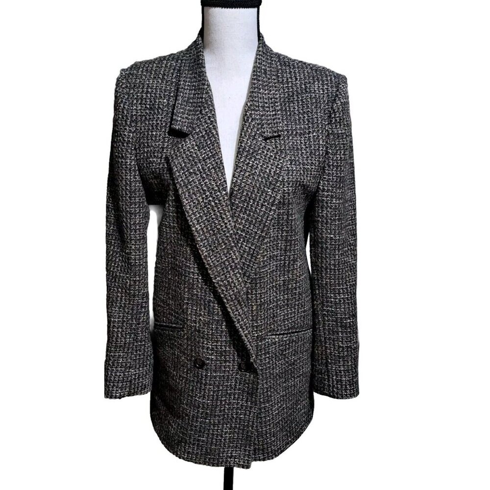Brown Gray Tweed Blazer Jacket Wool Silk Blend Gallery Sportswear By Richs SZ 6